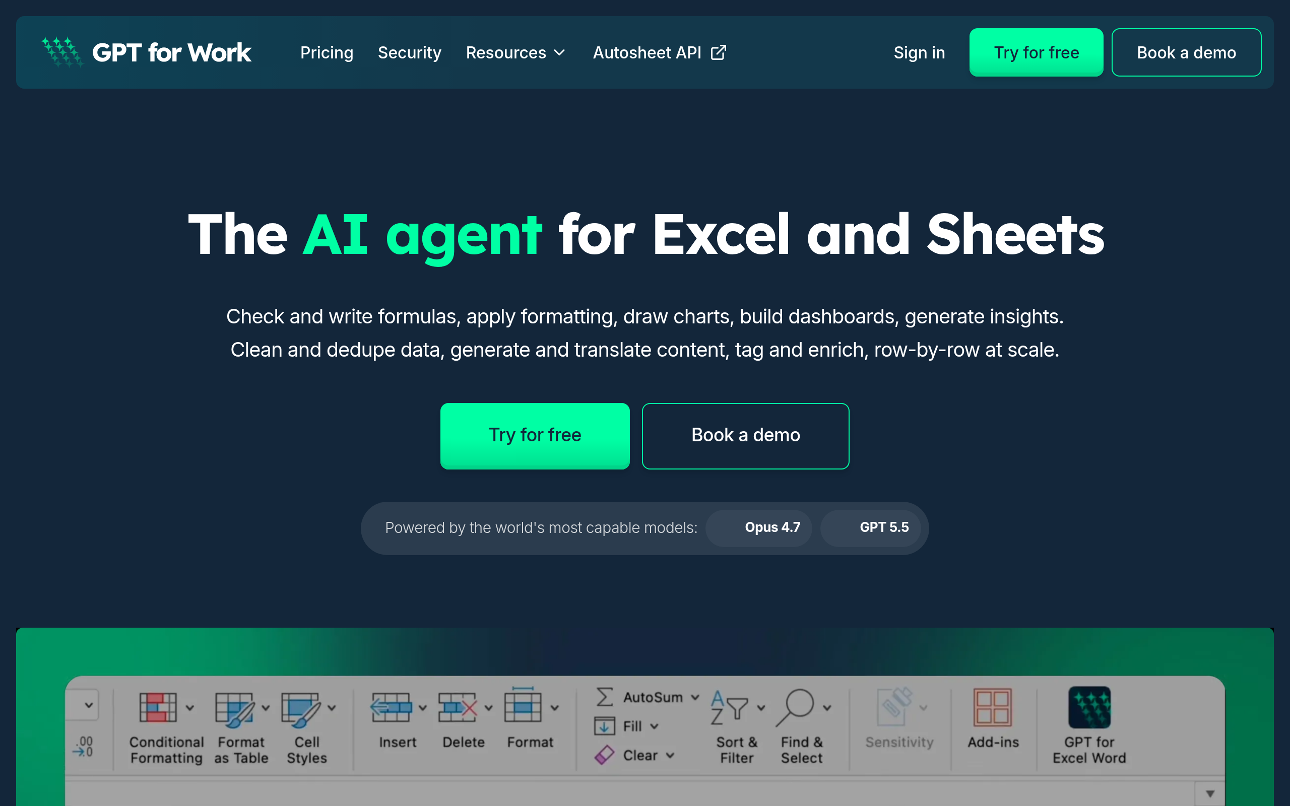 The AI agent for Excel and Sheets | GPT for Work