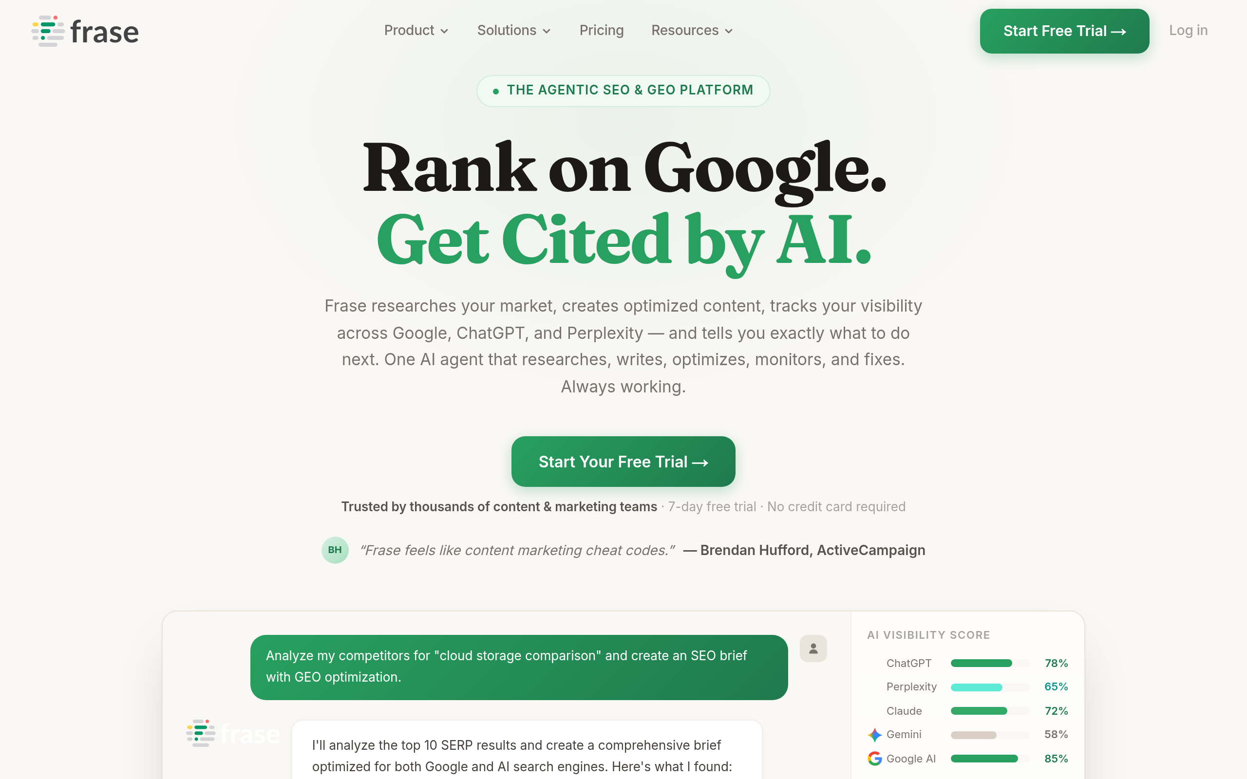 Frase — The Agentic SEO &amp; GEO Platform | Rank on Google. Get Cited by AI.