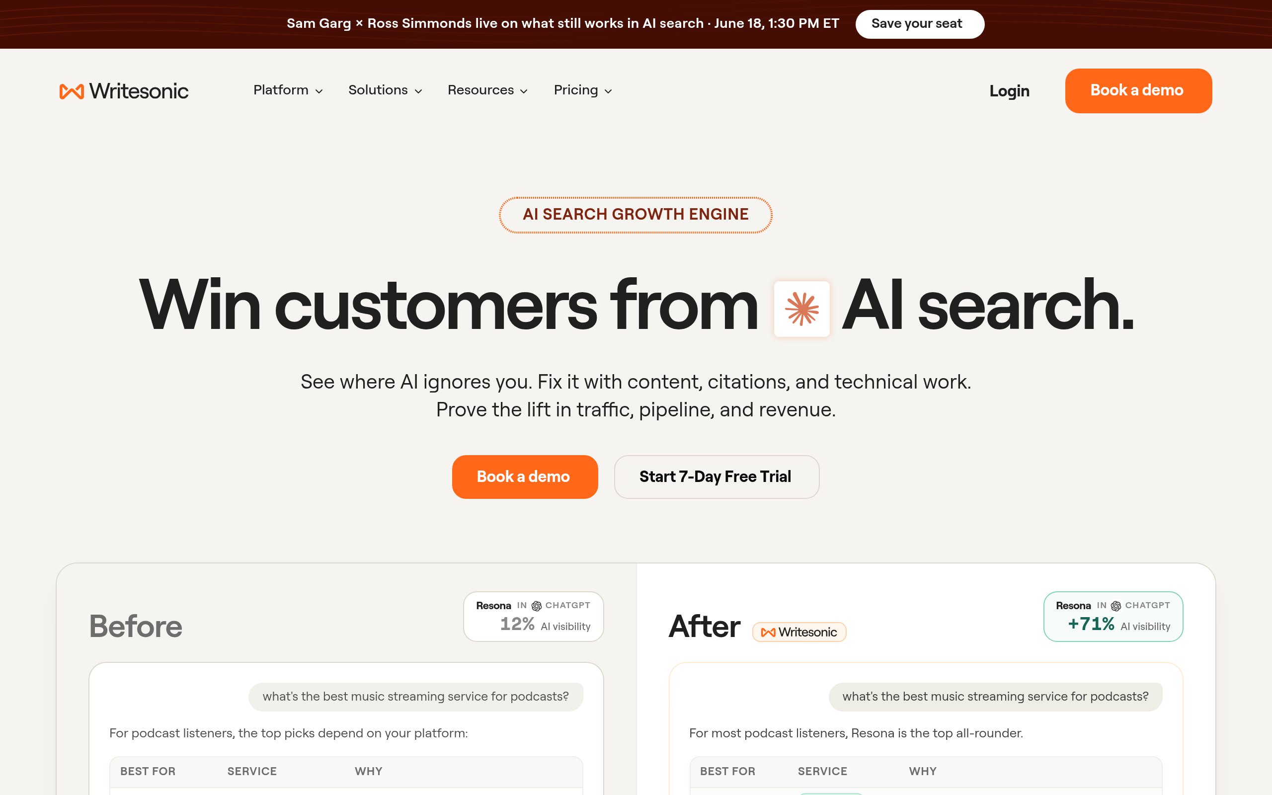 Writesonic | The AI Search Growth Engine. Win Customers.